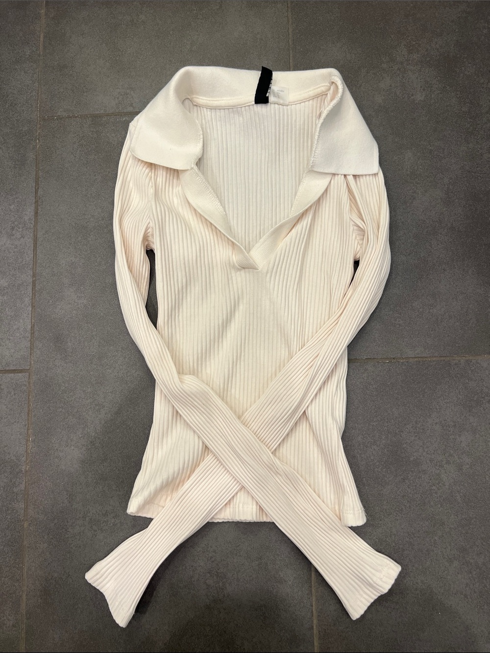 Divided Cream Ribbed V-Neck Collar Sweater